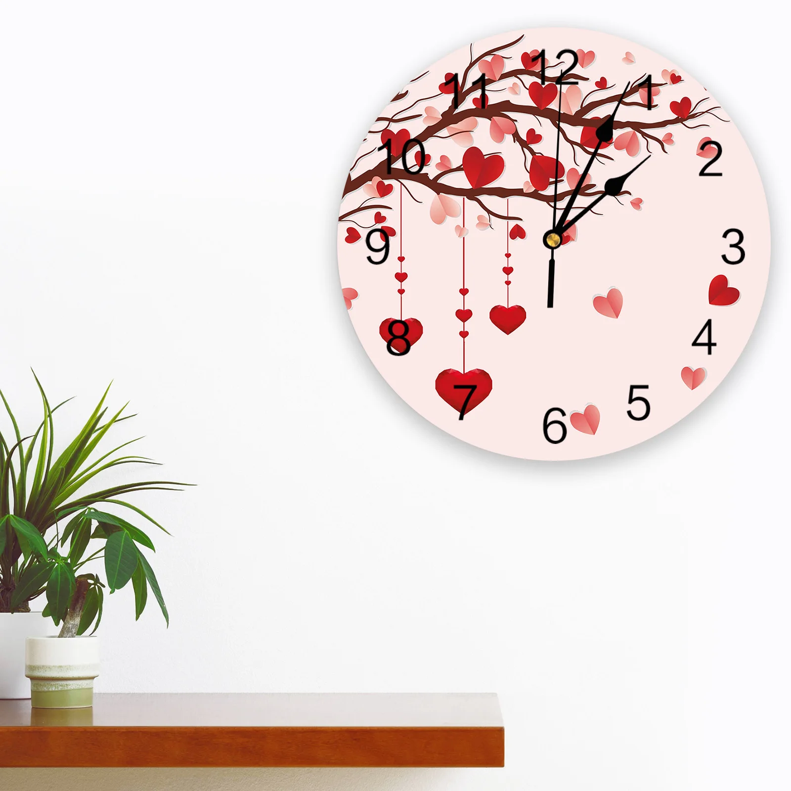 Valentine'S Day Red Heart Tree Pink Large Wall Clocks Kids Room Silent Wall Watch Office Home Decor 10 Inch Hanging Watch Gift