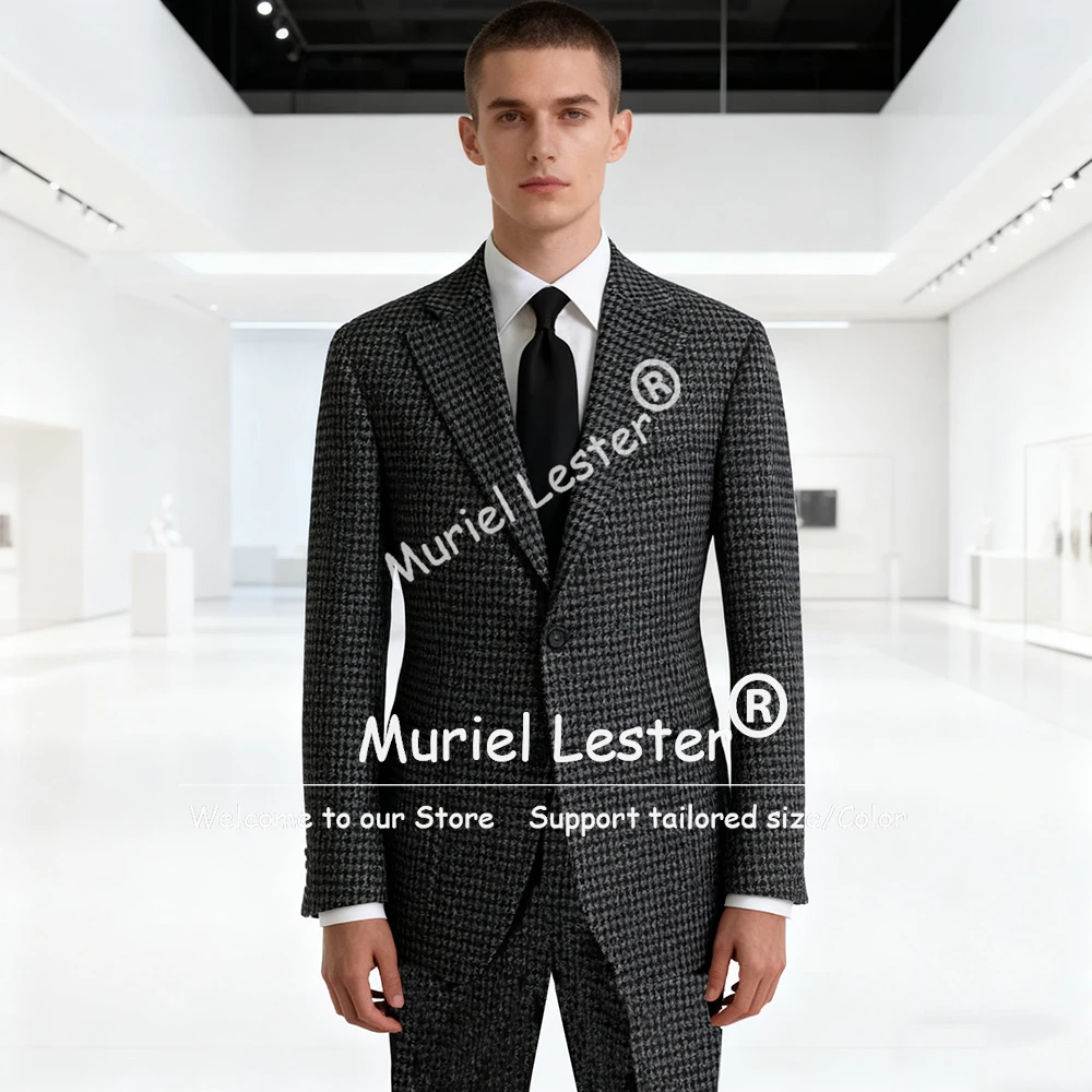 

Классический серый костюм с узором «гусиные лапки», комплект из 2 предметов, твидовые деловые пиджаки из шерсти, индивидуальные свадебные смокинги для жениха