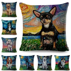 Both Sided Starry Sky Dog Cushion Cover Decor Oil Painting Cartoon Pet Animal Pillow Case for Sofa Home Linen Pillowcase