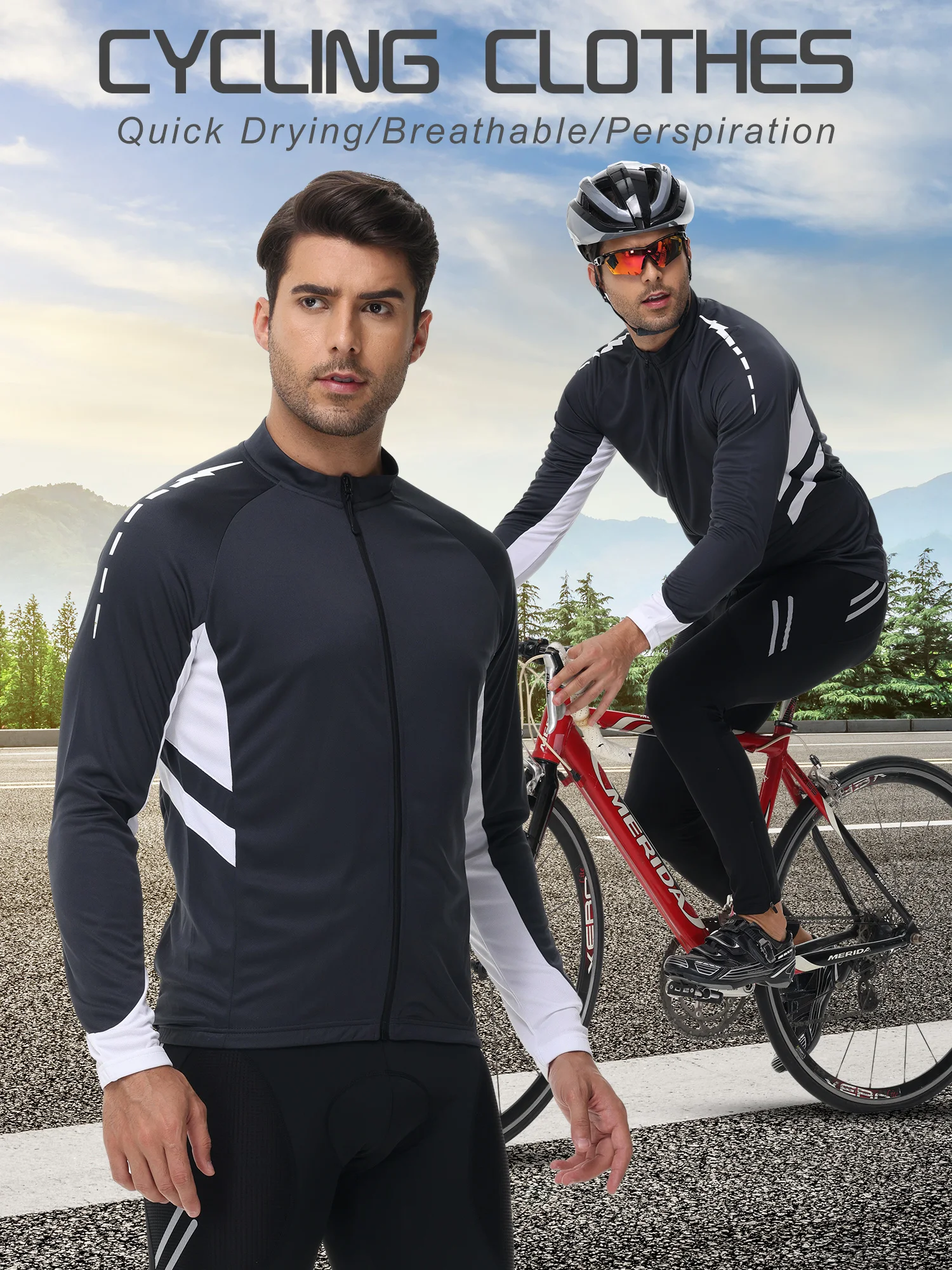 

Men's Windproof Long Sleeve Cycling Jersey Road Bike Breathable Mesh Outdoor Sportswear Biking Top