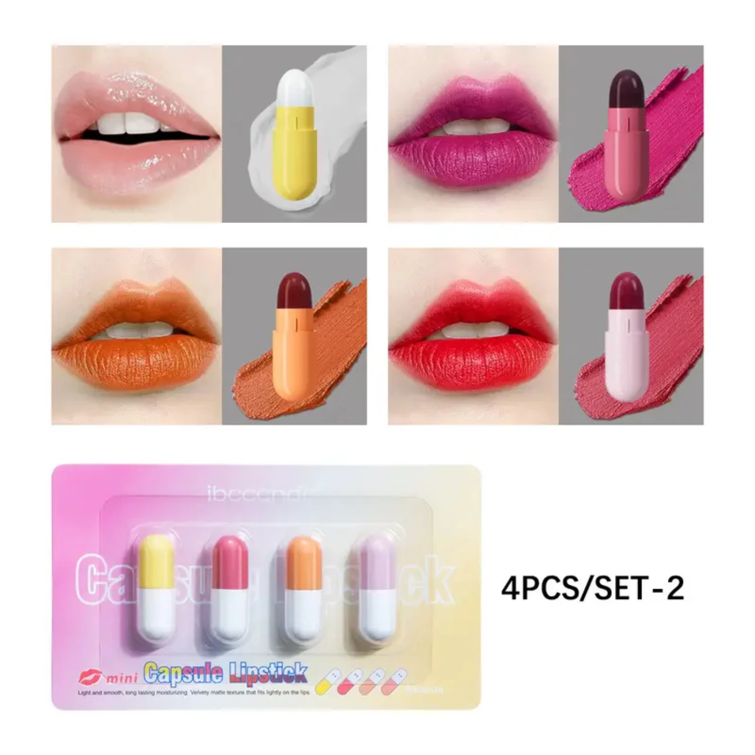 

Set of 4 Moisturising Capsule Lipsticks with Natural Finish for a Luxurious Look