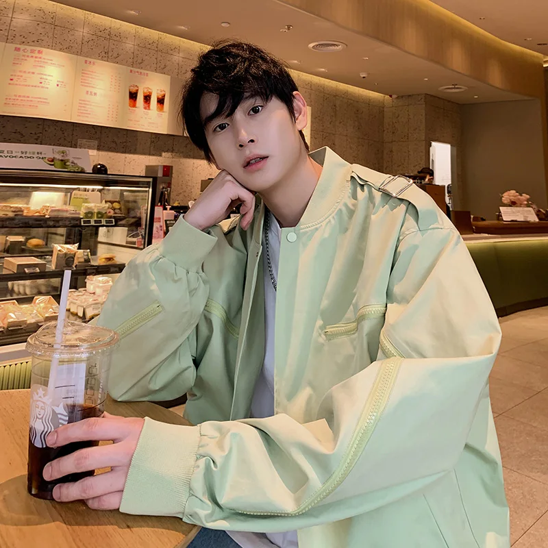 

American Sle Vintage Baseball Jaet Men's Loose Haome Spring Autumn Faion Outerwear Flight Jaet Zipper Decoration