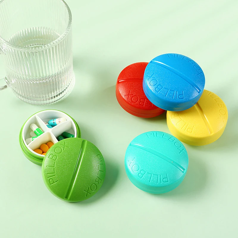 4 Grids Pill Box Round Shape Portable Capsule Tablet Storage Organizer Pill Case For Travel Portable Medicine Tablet Container