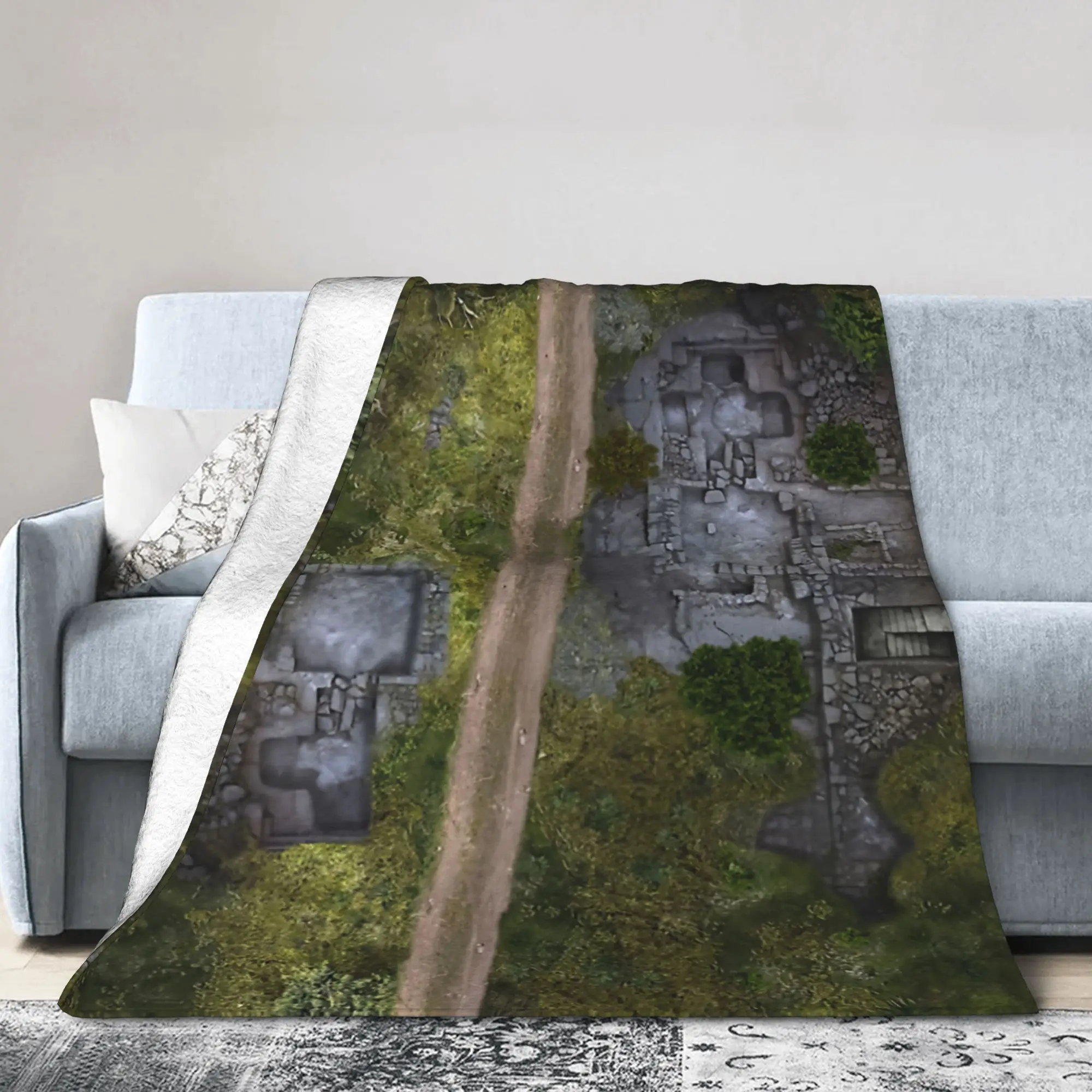 Roadside Ruins Battle Map Miniatures Awesome Knitted Blankets Flannel Table Top RPG Throw Blankets Bedding Outdoor Breathable