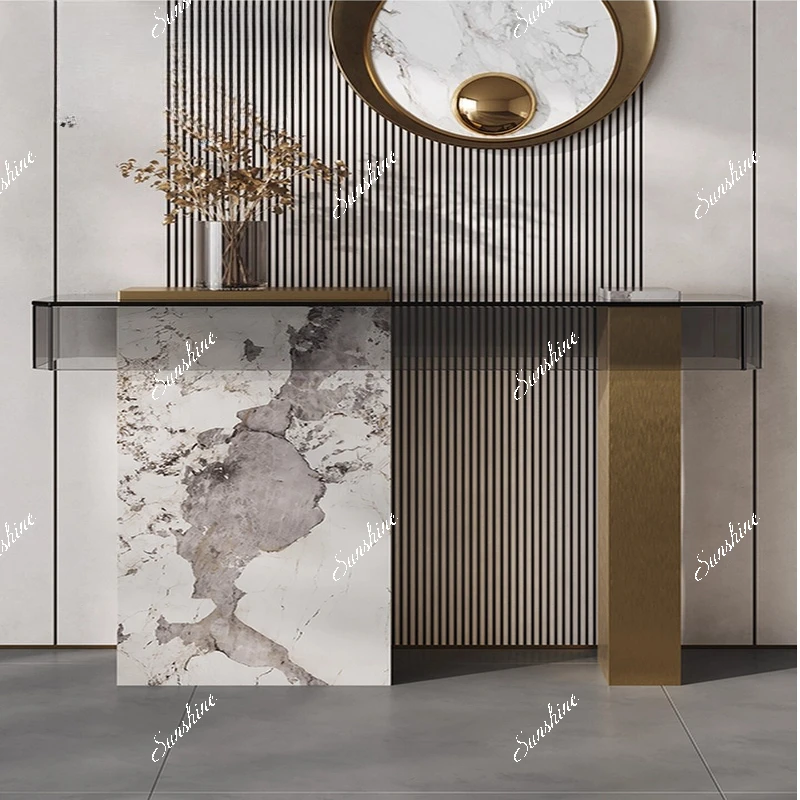 

Italian style wall case end view table stainless steel creative entrance front door entrance table