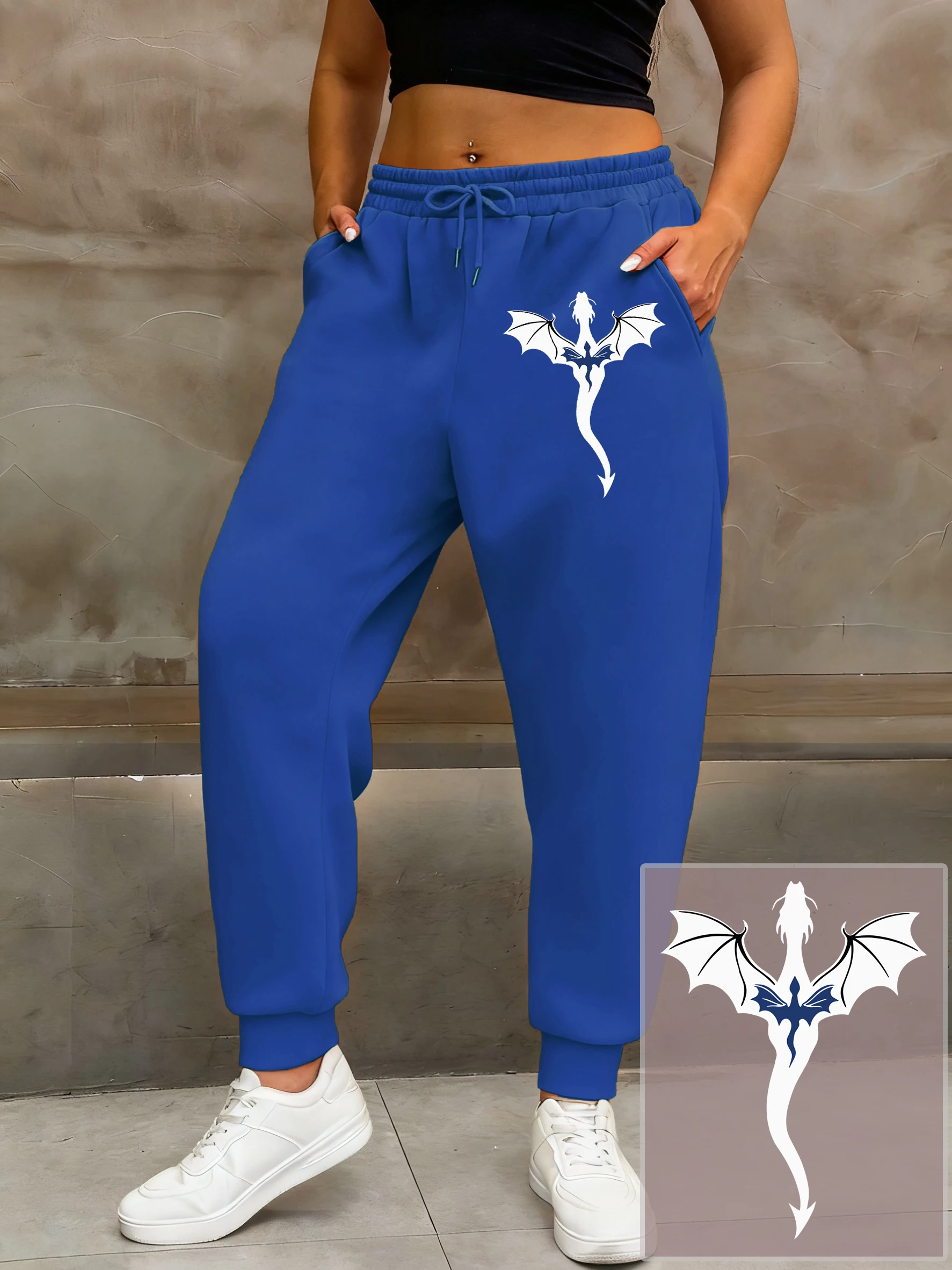 Creative Flying Dragon Printed Women'S Sweatpant Pocket Fleece Pants Autumn Loose Sportpants Street Comfortable Y2K Trousers