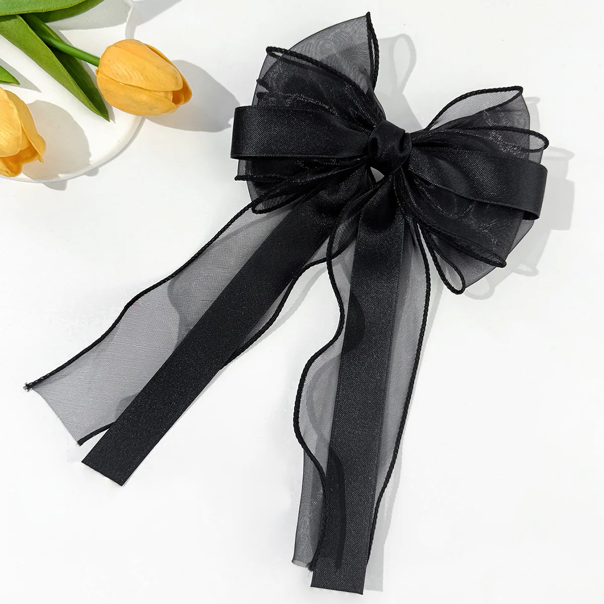 24pcs Long Tassel Organza Bow Hair Clips Double Layer Ribbon Hairgrips Hairpins for Women Girls Bulk Headwear Accessory Bulk