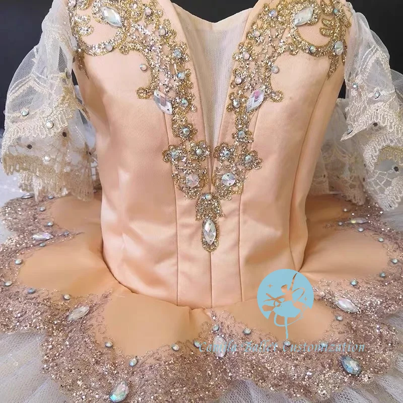 خاص مخصص جديد الشمبانيا الملونة ليتل سوان الباليه أداء المنافسة توتو تنورة قصيرة الكبار والأطفال