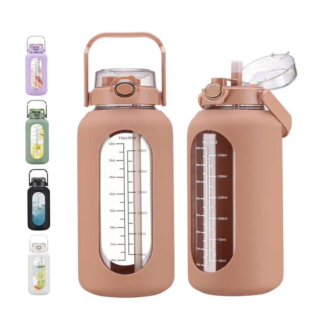 

Стеклянные бутылки для воды Oz Glass с соломинкой, большие мотивационные бутылки для воды с маркером времени, спортивные бутылки для воды с силиконовым чехлом