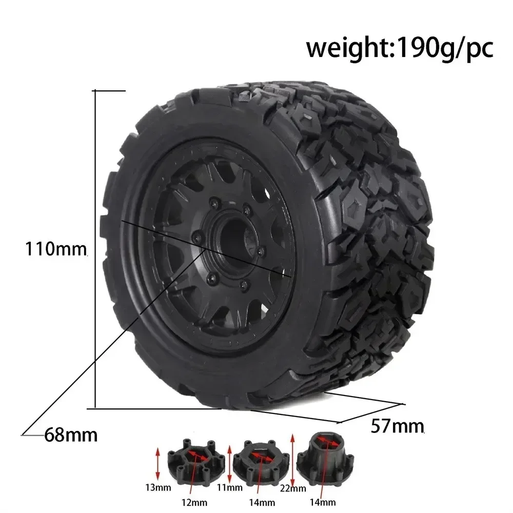 4 Uds 1:10 RC neumáticos universales para Tamiya HPI Kyosho Arrma 1/10 camiones accesorios de neumáticos RC coche adaptador de 12-14mm reemplazo de neumáticos de plástico