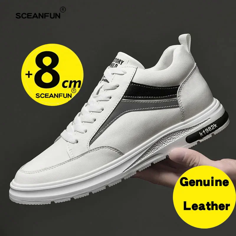 Men elevator shoes heightening shoes genuine leather height increase 6-8cm shoes man casual height increasing men's sneakers