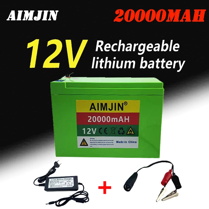 20000mAh 12V 18650 Battery Pack Lithium Battery Recharable Battery Solar Storage Battery Electric Lighting Outdoor Cell+Chager