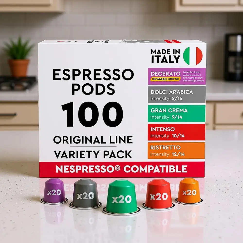 

Variety Pack - 100 Premium Pods, Medium & Dark Roast, 10 Packs - 100 Servings, Made in Italy