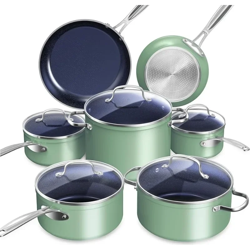 Healthy Ceramic Nonstick Cookware Set, Diamond Infused Scratch-Resistant, Dishwasher & Oven Safe, Induction Ready & Evenly Heats