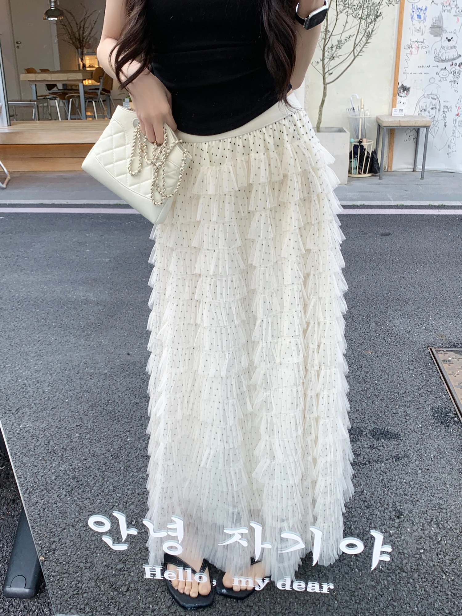 

Новая модная универсальная драпированная юбка-полусолнце Gogogo 2026 в горошек с эластичным поясом, женская, из полиэфирного волокна