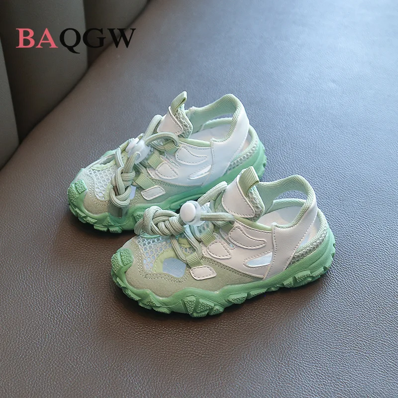 Summer Boys Design Sandals Breathable Mesh Baby Hollow Sneakers Anti-slip Girls Color Block Shoes Kids Beach Sandals Size 23-32