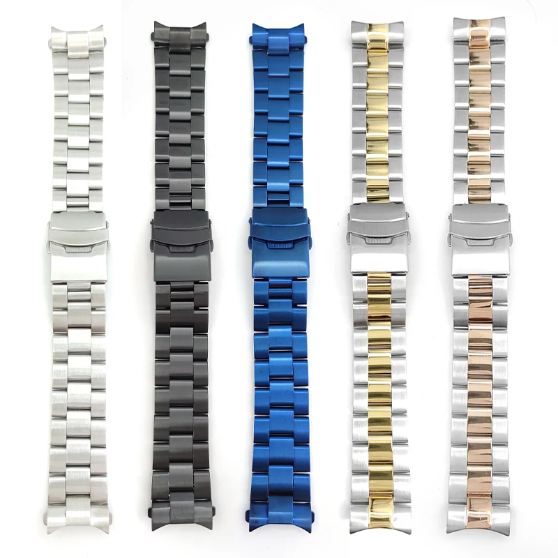 سوار المحار من الفولاذ المقاوم للصدأ ، 22 ، وصلات صلبة ، وصلات نهاية منحنية ، رباط ذو لونين ، سوار ساعة ذهبي وفضي لـ SKX007 ، SRPD