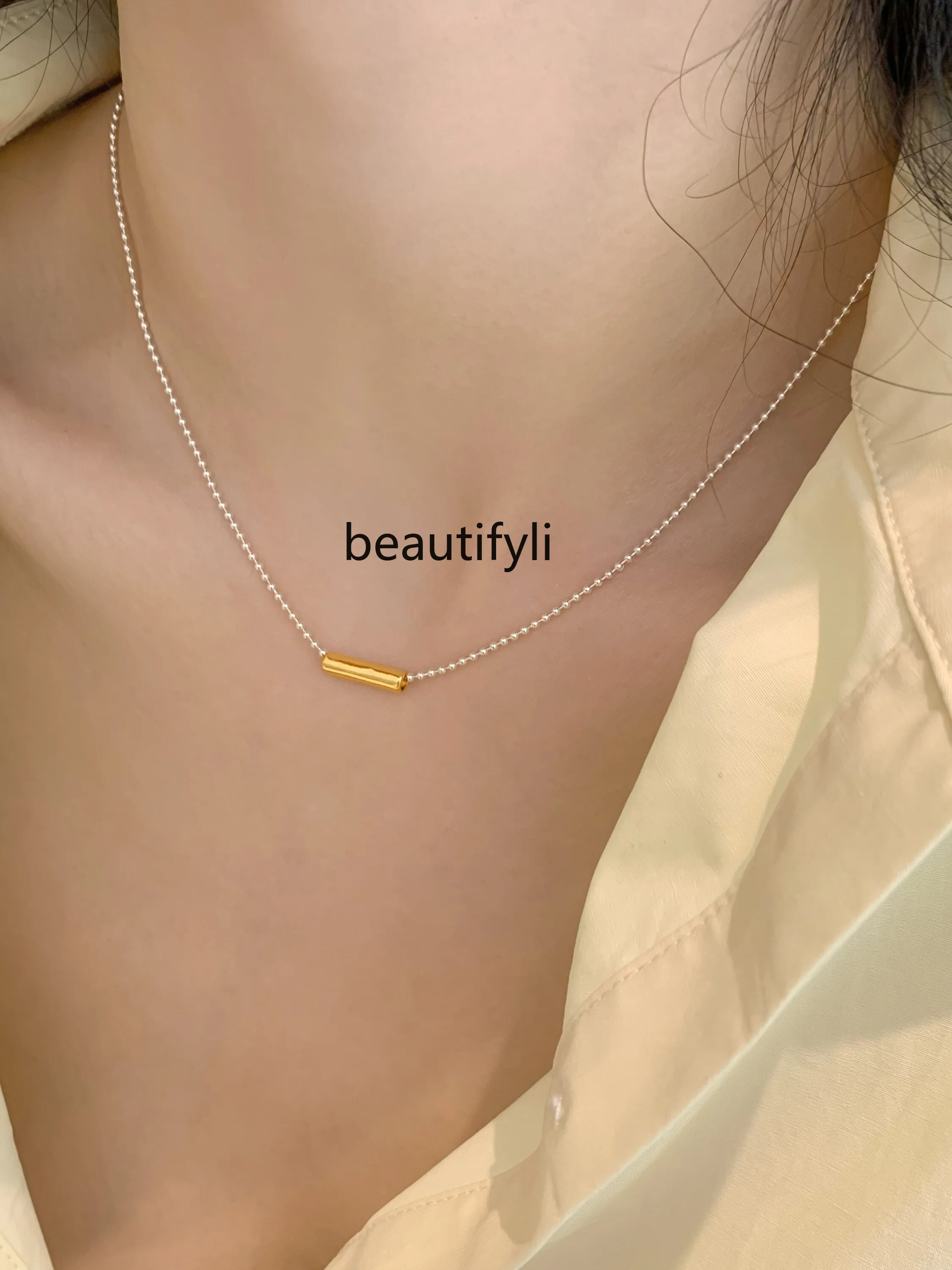 Fashion Simple and Elegant Niche Necklace Cold Style Simple All-Match Gold and Silver Contrast Color Necklace