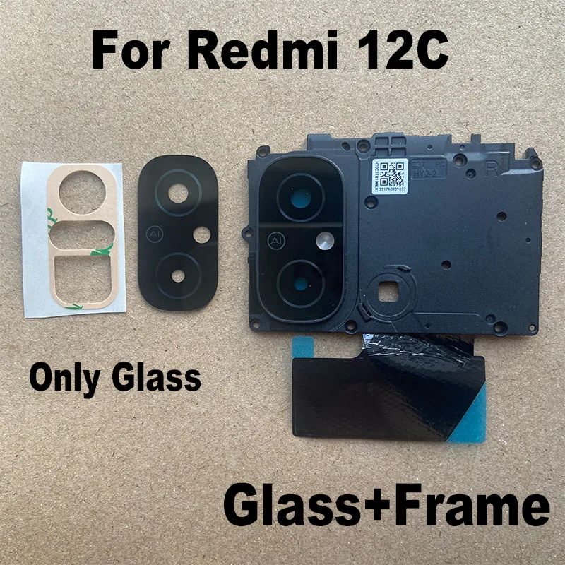 1PCS For Xiaomi Redmi 12C Back Camera Glass Rear Lens With Frame Cover Ahesive Sticker Replacement