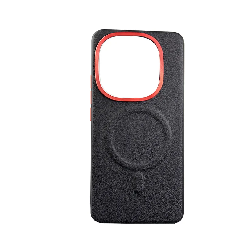 

Leather Case For iQOO Z10 Turbo and Z10 Turbo Pro Magsafe Lens Frame Protection Anti-slip Grip Plain Vegan Leather Cover