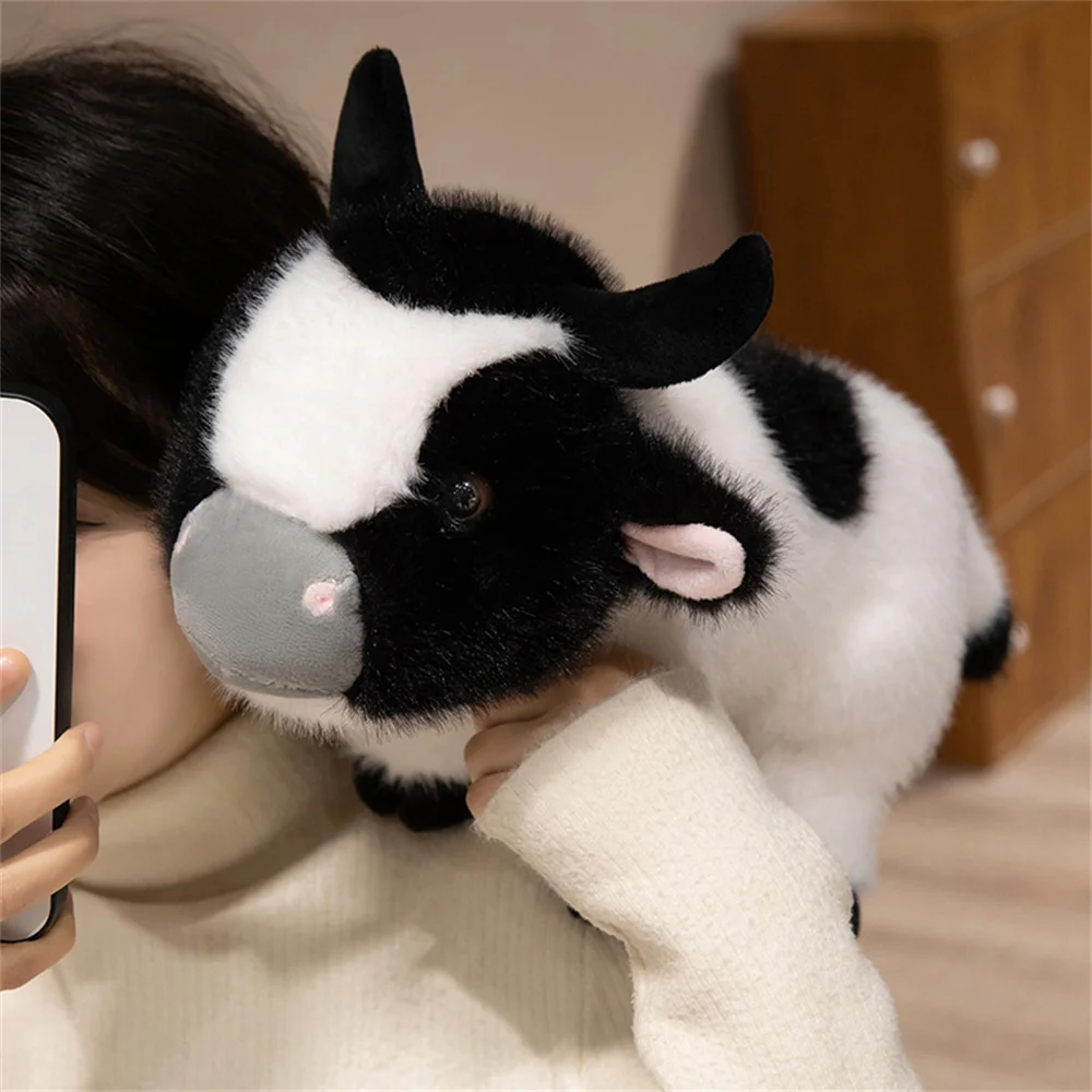 Lifelike Spotted Cow Plush Toy Cute Farm Animal Stuffed Doll Soft Fluffy Little Bull Doll Kids Birthday Gift Home Decor