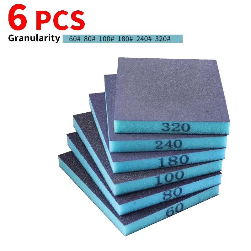 6 Pcs Sanding Sponge Set 60-320 Grit Washable And Reusable Wet Dry Sanding Blocks For Metal Wood Polishing Abrasive Tool