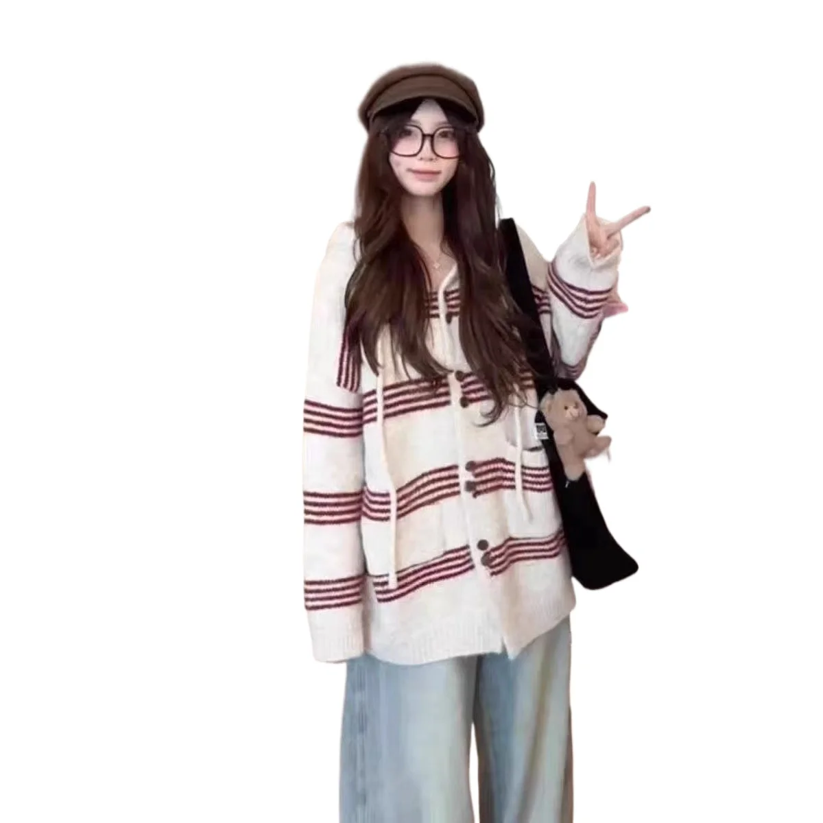 

Mid-length Striped Hooded Knitted Sweater for Autumn and Winter 2025 Loose and Laid-back Soft and Thick Knitted Sweater Top