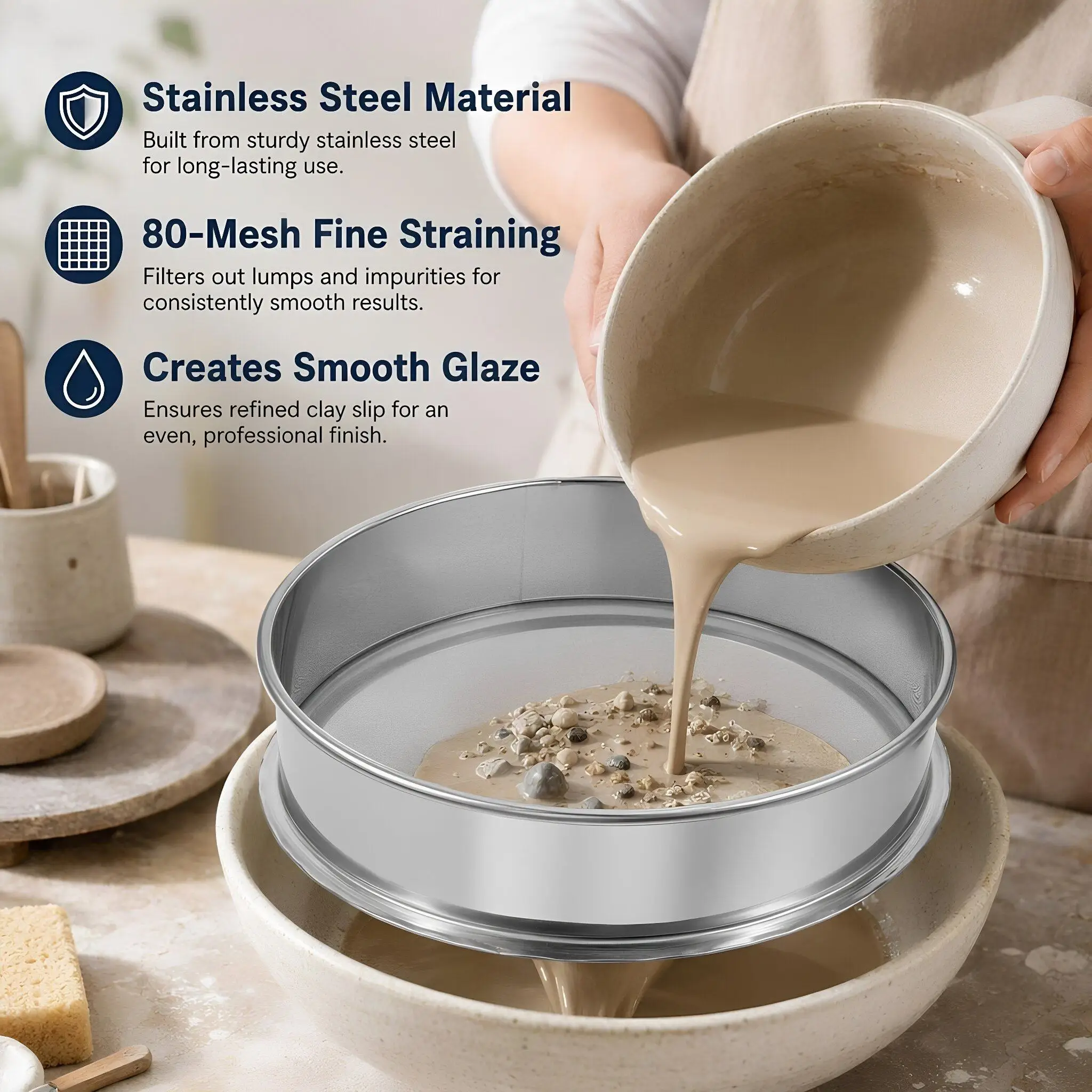 Ceramic Filter Circular Screen Clay Slurry Mesh Strainer 30cm Glaze Studio Sieve