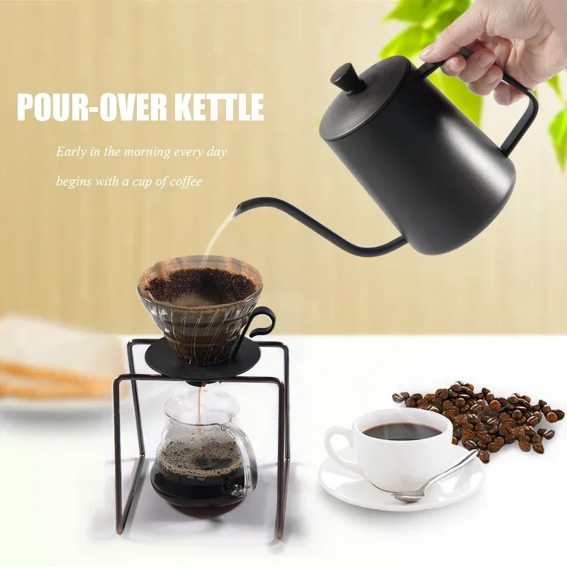 Drip Kettle 350ml 600ml Coffee Tea Pot Non-stick Coating Food Grade Stainless Steel Gooseneck Drip Kettle Swan Neck Thin Mouth