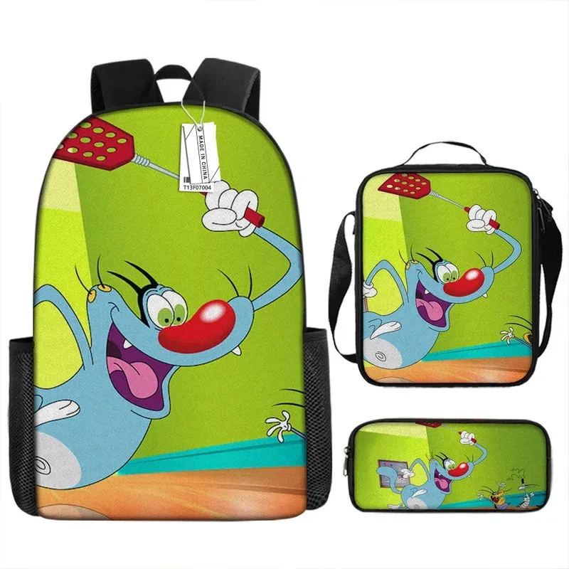 Oggy et les cafards Mochila escolar Bolsa de almoço Estojo de lápis Presente para crianças Estudantes