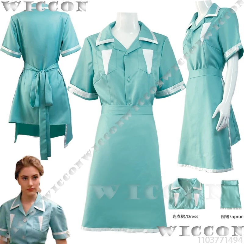 

Waitress Horro TV Movie Twin Cosplay Peaks Costume Blue Green Dress Apro Woman Girl Clothes Christmas Halloween Party Cos Suit
