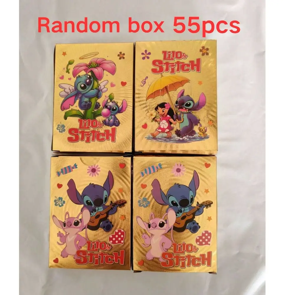 55 шт., карты Lilo & Stitch с золотой фольгой, Disney Stitch, серебро, Радуга, черная серия, боевой тренер, карточные игры, игрушки, подарок на день рождения