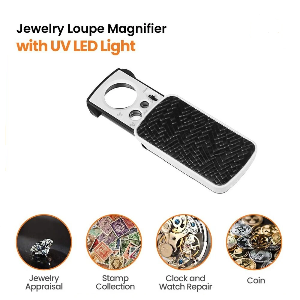 

30X 60X 90X Pockets Magnifying Magnifier Jeweler Eye Glass Loupe Loop LED Light