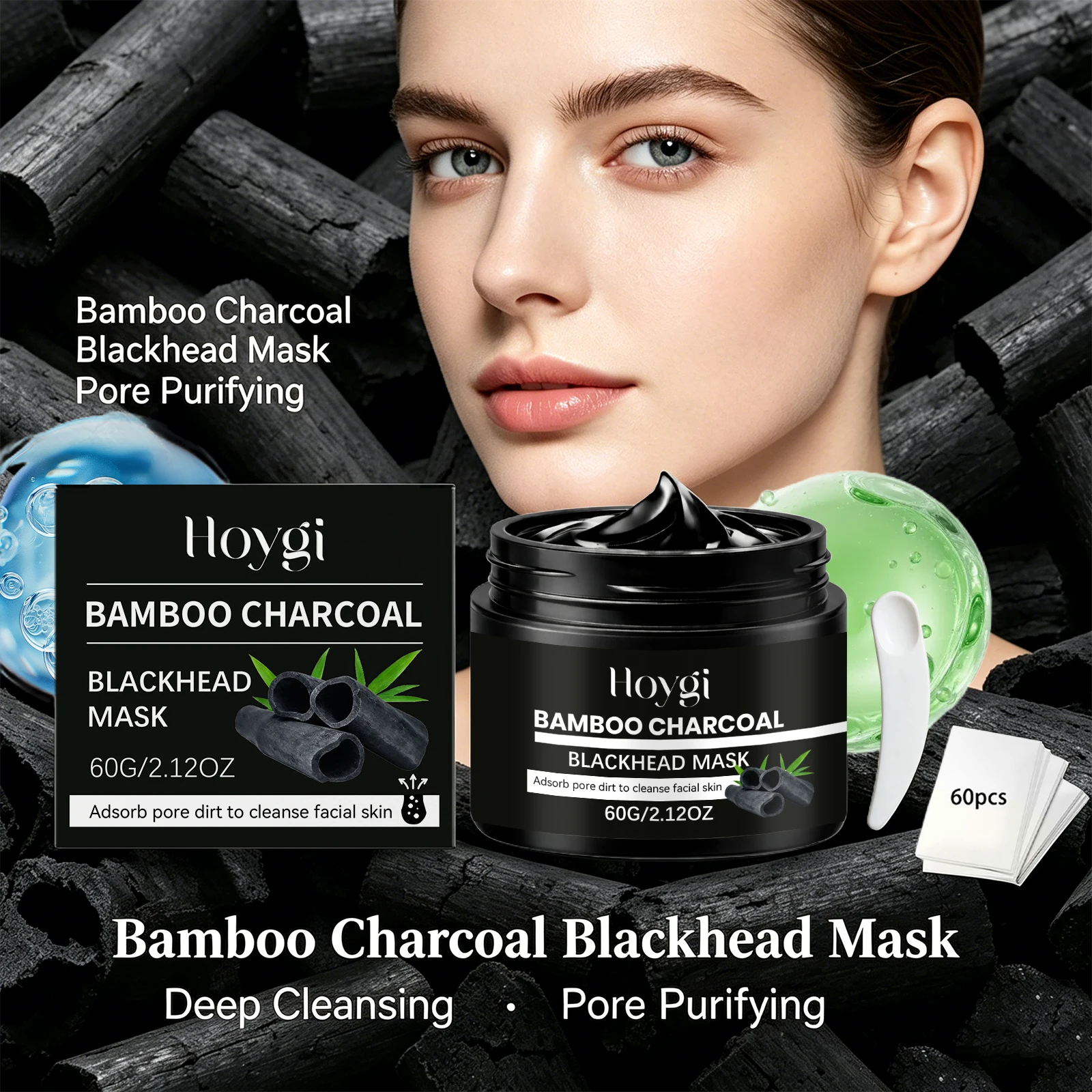 Bamboo Charcoal Blackhead Remover Mask Deep Cleansing Peel off Mask for Nose & Face Gently Removes Blackheads Smooth Skin Care view 3