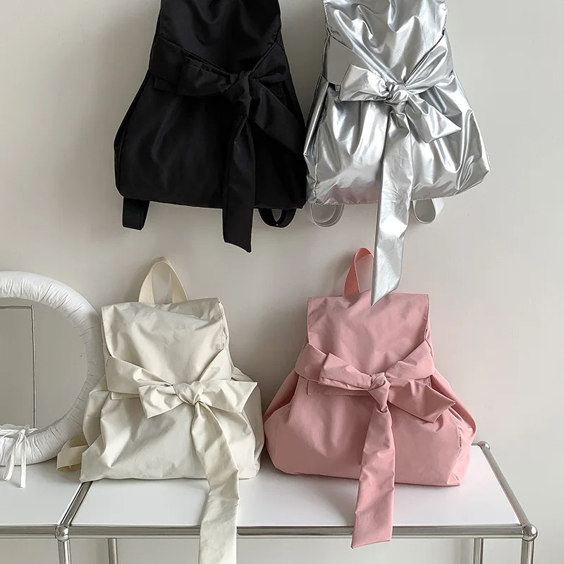 

New backpack with bow and high-end Korean style nylon canvas backpack large capacity casual versatile bag
