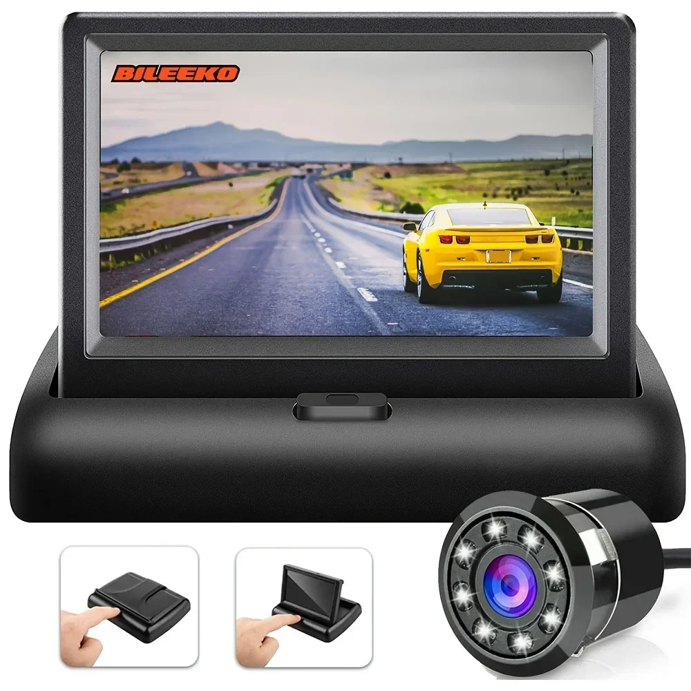 طقم احتياطية للشاشة قابلة للطي من Bileeko - كاميرا الرؤية الخلفية للسيارة LED للرؤية الليلية لوقوف السيارات #4