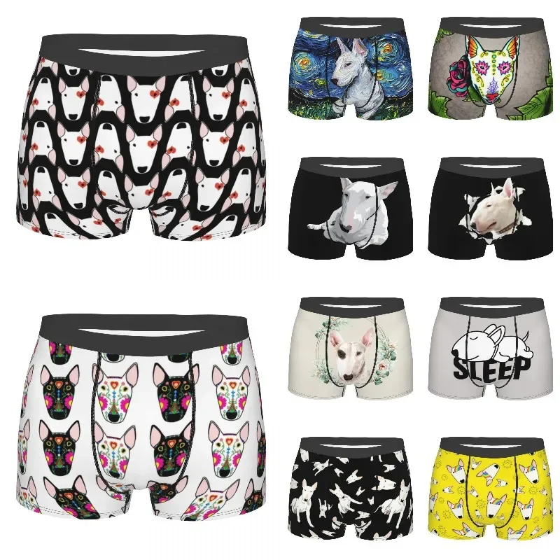 Custom Bull Terrier Dog Pattern Underwear Men Breathbale Puppy Lover Boxer Briefs Shorts Panties Soft Underpants For Homme