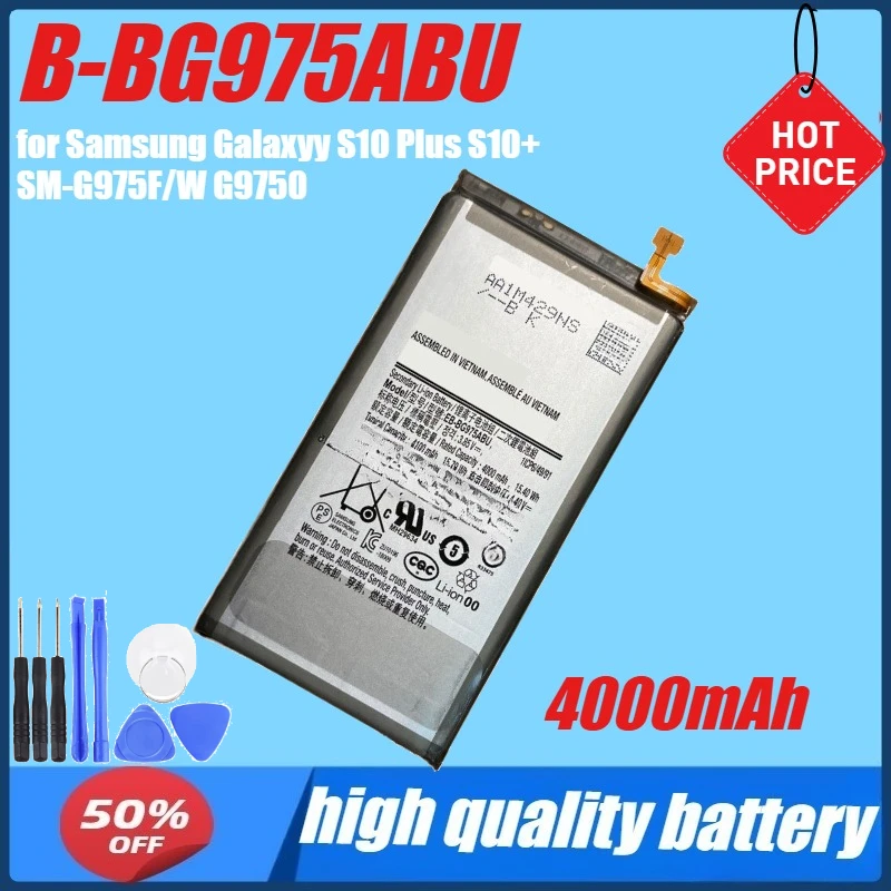 

Аккумуляторы B-BG975ABU емкостью 4000 мАч для Samsung Galaxyy S10 Plus S10+ SM-G975F/W G9750/DS SM-G975U+инструменты