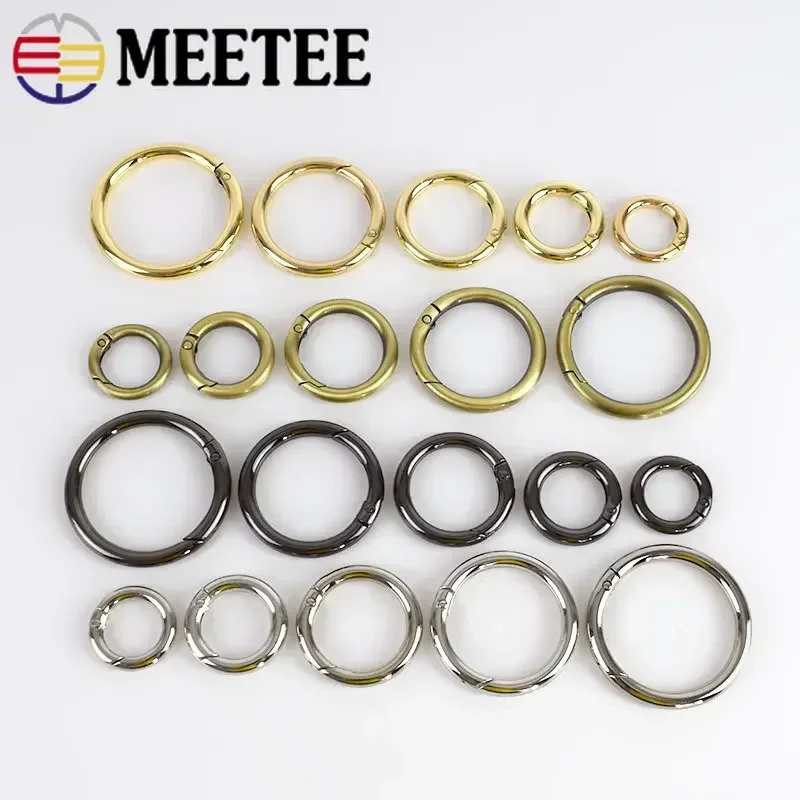 Meetee 10Pcs 7-50mm Metal Spring O Rings Buckle Openable Key Ring Hook DIY Bag Strap Keychain Snap Clasp Belt Buckles Accessory