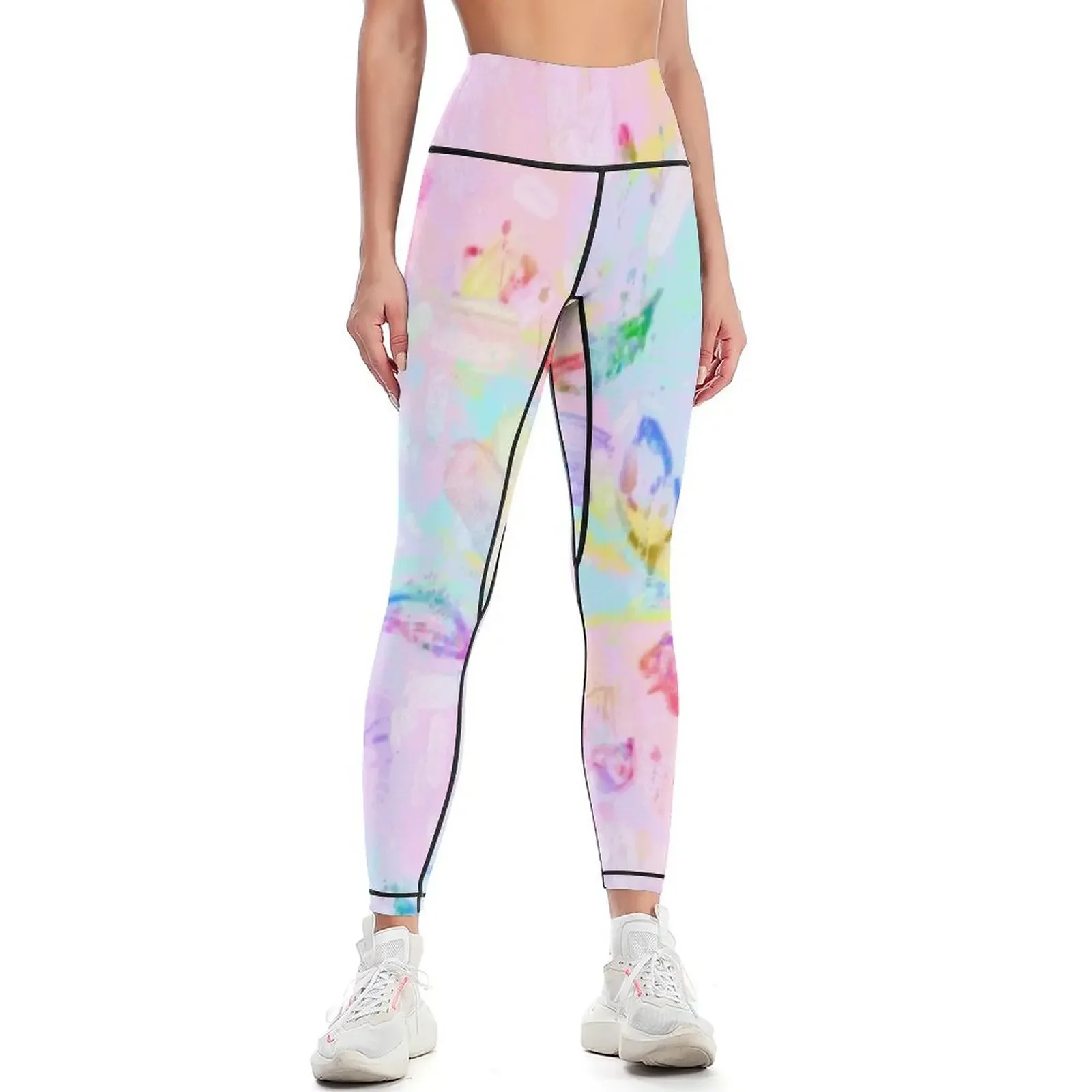 Mallas con estampado abstracto de plumas y flores Pastel, ropa deportiva para correr, mallas deportivas para mujer