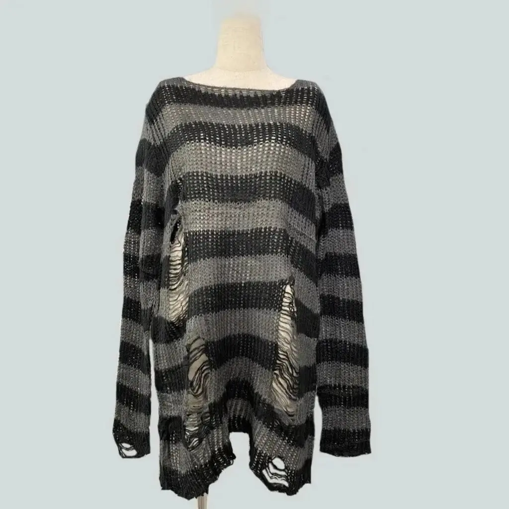 

Women's Mid-Length Mohair Striped Pullover Sweater Thin Knitted Loose Fit European And American Style Fashion Top