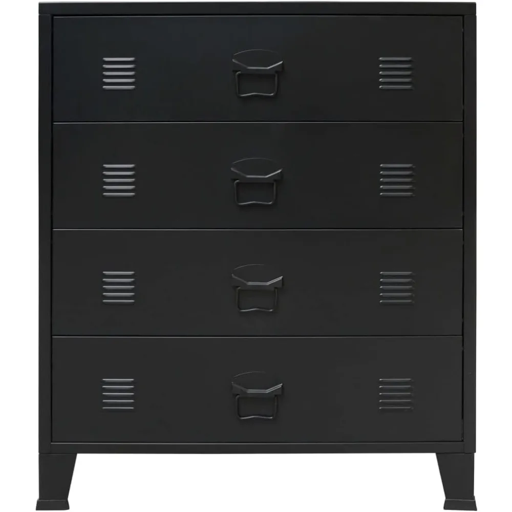 vidaXL Cómoda de almacenamiento, gabinete de almacenamiento de metal con 4 cajones, aparador de estilo industrial con rejillas de ventilación y tiradores de metal, aparador