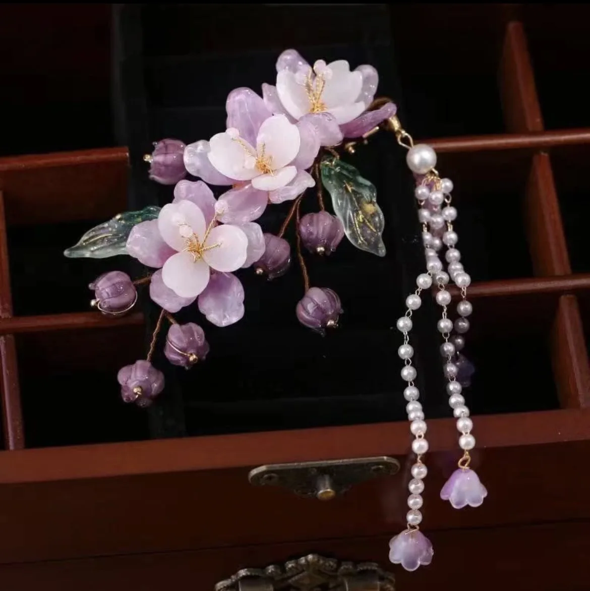 Purple Flower Hairpins Side Clips Chinese Hair Accessories Pendant Pearl Headpiece for Women Hanfu Dress Step Shake Jewelry 2023