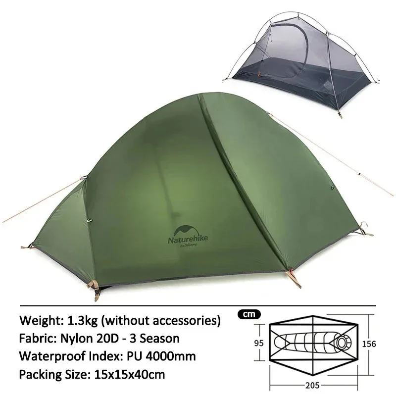 Naturehike lichtgewicht tent voor 1 persoon, waterdichte tent, draagbaar, geschikt voor fietsen, wandelen, kamperen, backpacken, buitentent