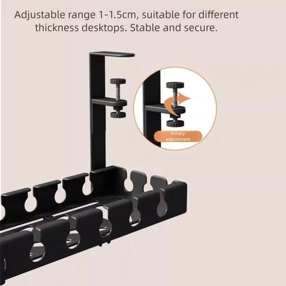 Extendable Under Desk Cable Management Tray No Drilling Sturdy Cable Tray Wire Organizer Adjustable Clamps - view 3