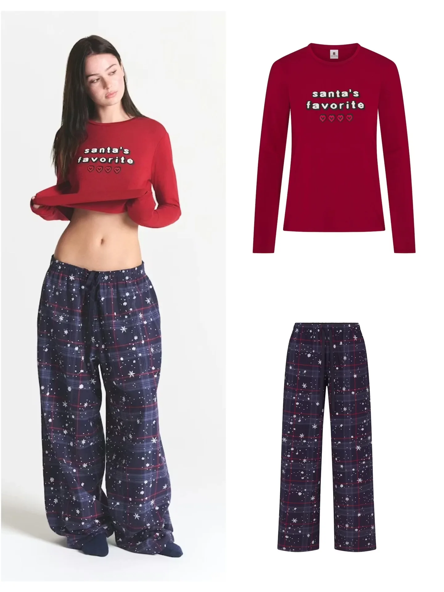 

Комплект пижамы Kardashian Christmas Limited Edition: лонгслив и брюки с узором снежинок, повседневный домашний костюм