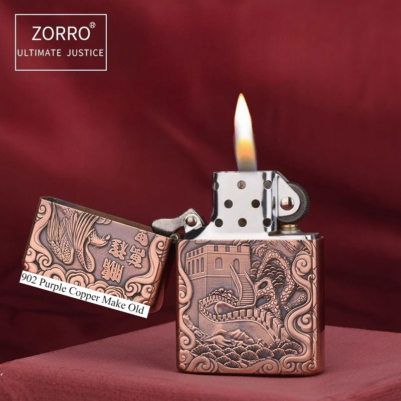 ZORRO 902 Purple Copper Handmade Exquisite 3D Relief Windproof Kerosine Lighter High end Gifts Lighter for Boyfriend