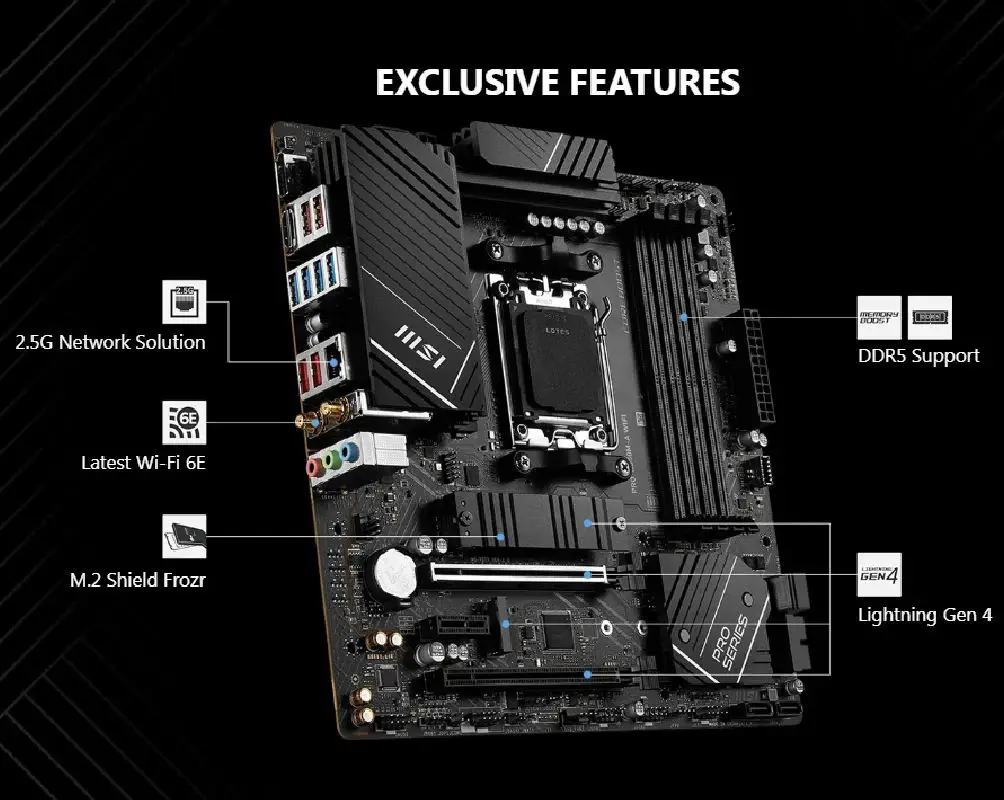 MSI B650 Motherboard PRO B650M-A WIFI Supports Ryzen 7 7700 7800x3d 7800x Ryzen 9 7900x 7900x3d 7950x3d Ryzen 5 7600 7500f 8600G