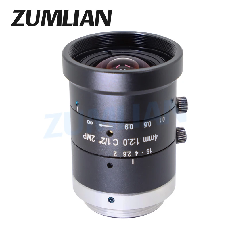 ZUMLIAN 4mm wide-angle Lens 1/1.8'' Camera Low Distortion 2MP C-Mount Lens Manual Iris F2.0-16 Industrial Inspection Cameras