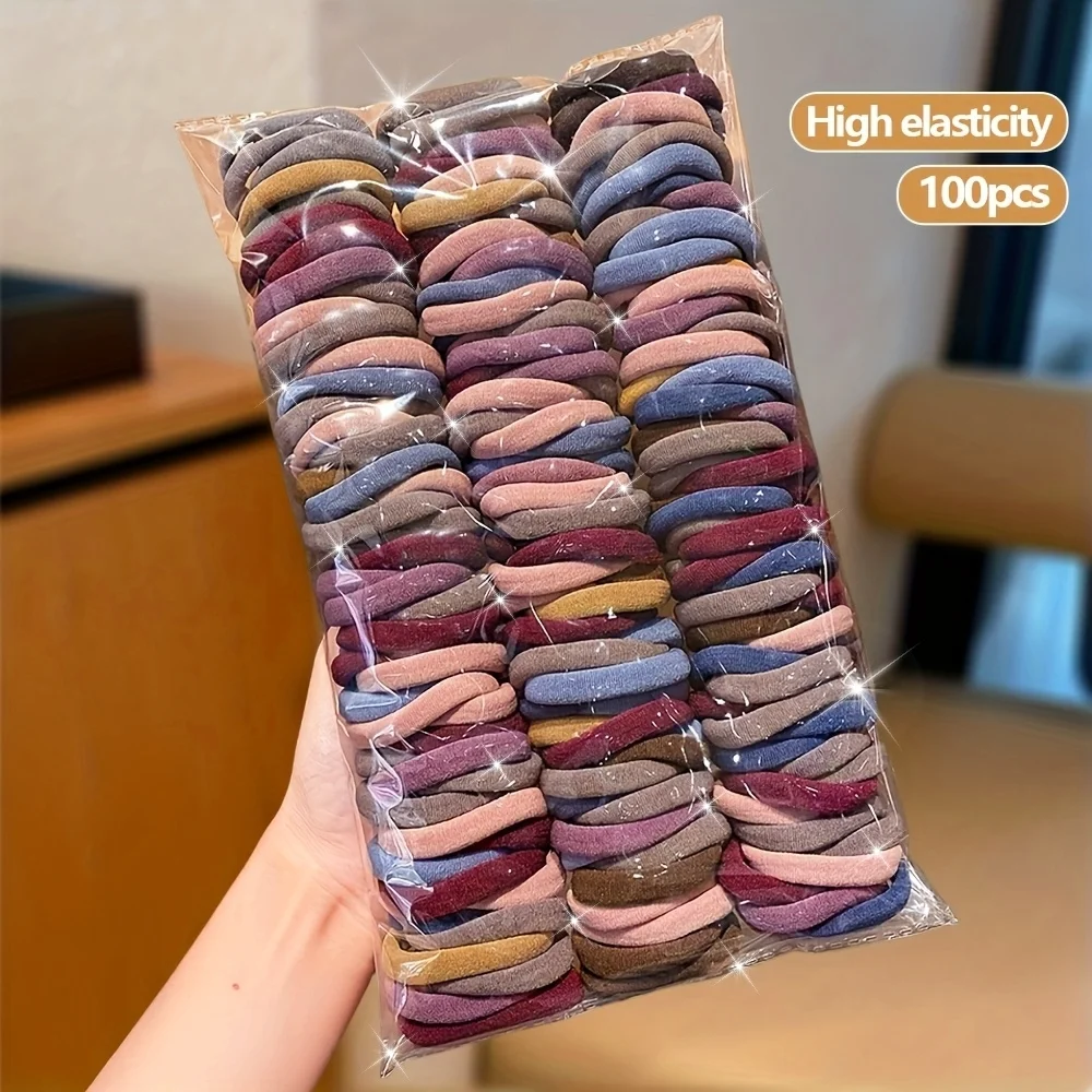 50/100pcs Seamless High-Elastic Hair Ties. Durable, Springy Hair Cords. Daily Casual, Flexible Hair Accessories.